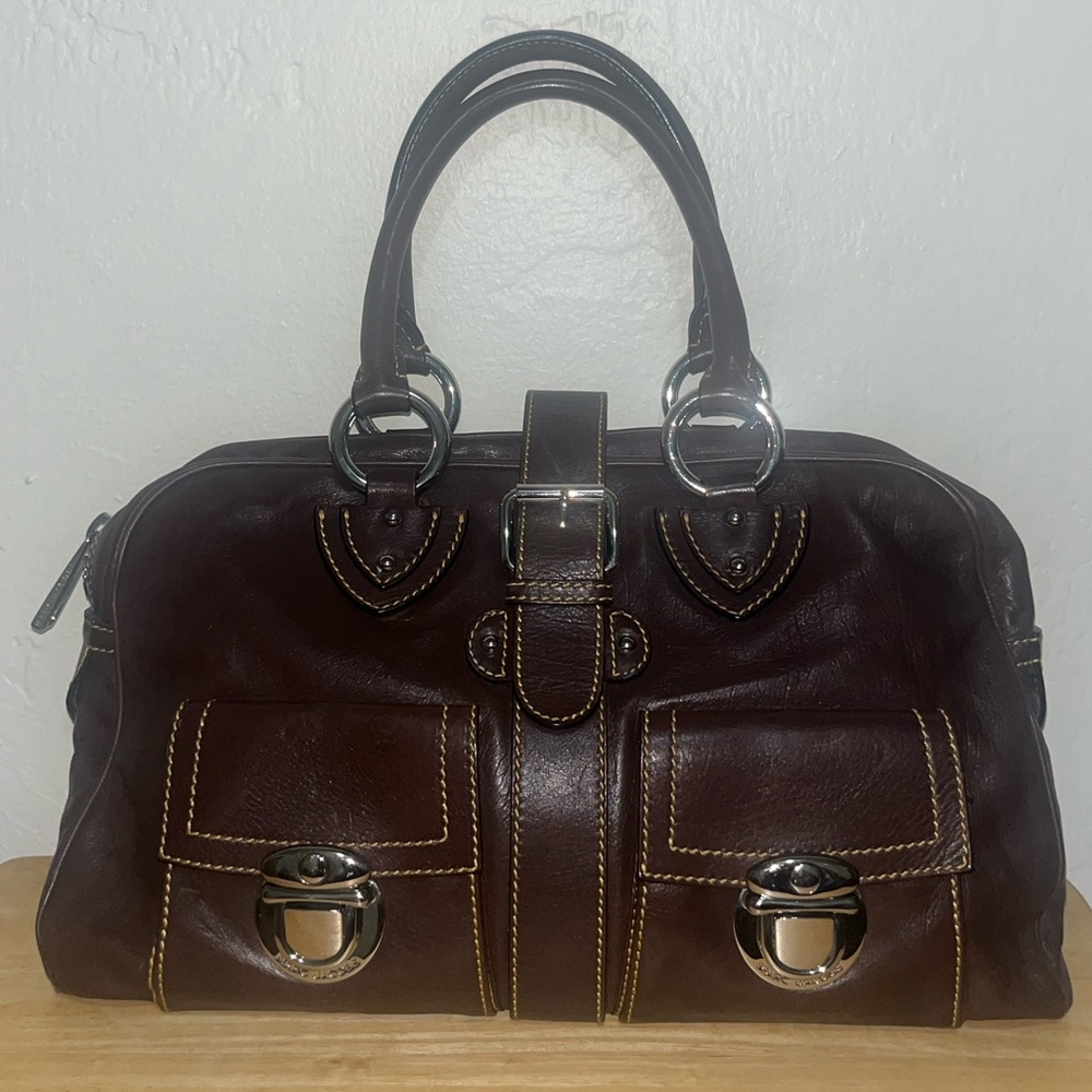 Marc Jacobs Cognac Venetia Satchel Handbag with signature multipocket